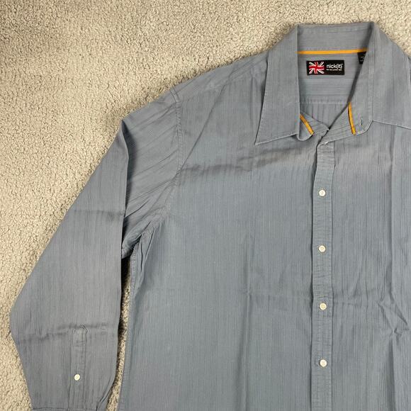 Nick (It) Men's XXL Blue 100% Cotton Long Sleeve Button Up Shirt - Picture 4 of 16